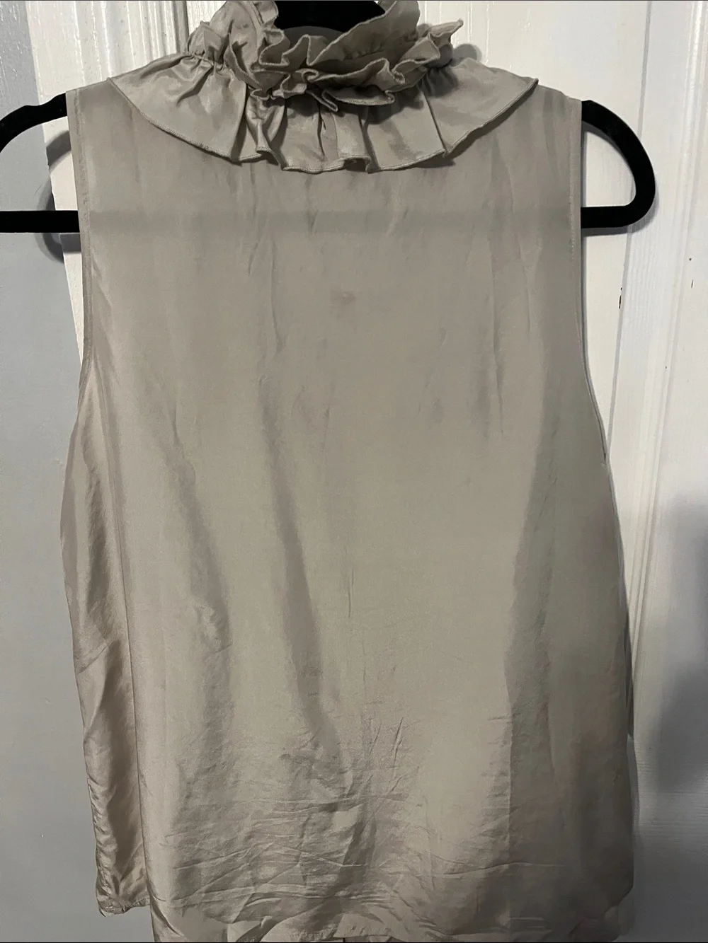 J. Crew 100% Silk Calista Ruffle-Trim Sleeveless Button Front Top in Aluminum